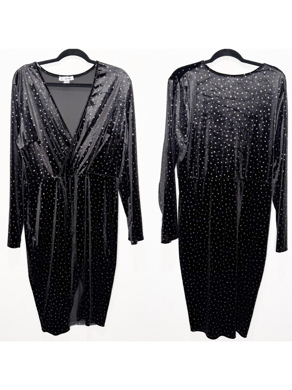 Vintage Y2K Sequin Velvet Slit Dress Black 3XL Witchy Whimsigoth